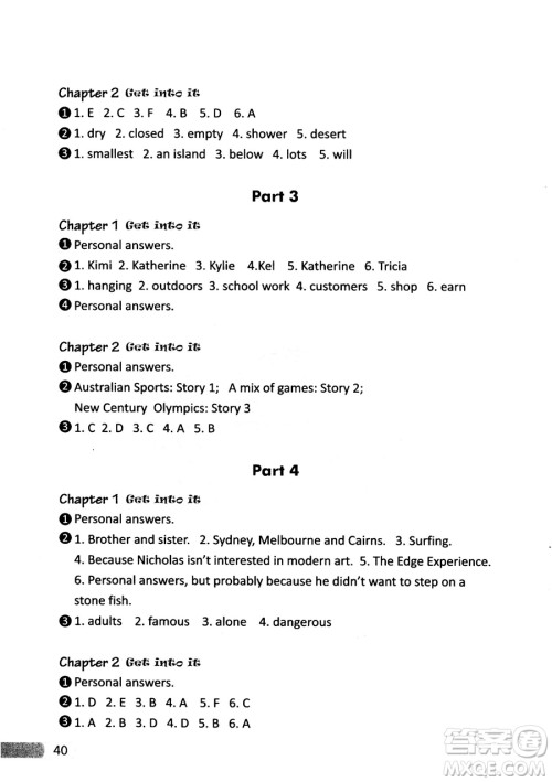 2018年新版我爱读新体验英语阅读Down Under 6参考答案 2018年新版我爱读新体验英语阅读Down Under 6参考答案