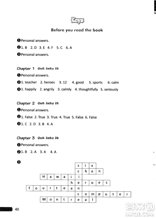 Heroes 9我爱读新体验英语阅读2018年七年级上参考答案