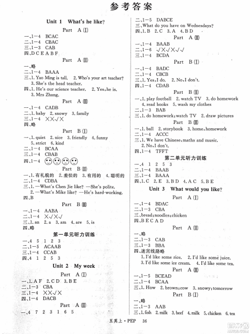 2018年优翼丛书9787563492909学练优小学英语五年级上PEP人教版参考答案