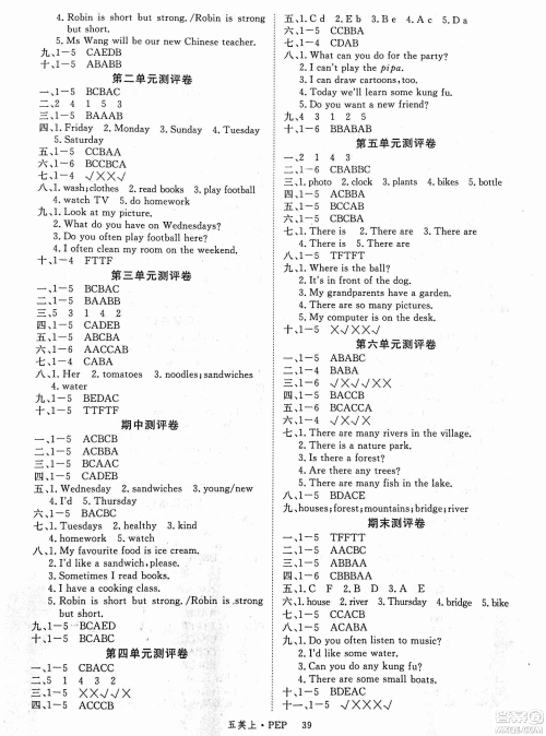 2018年优翼丛书9787563492909学练优小学英语五年级上PEP人教版参考答案
