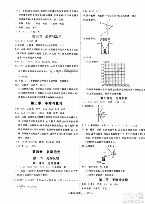 2018秋优翼丛书学练优物理八年级上沪科版参考答案