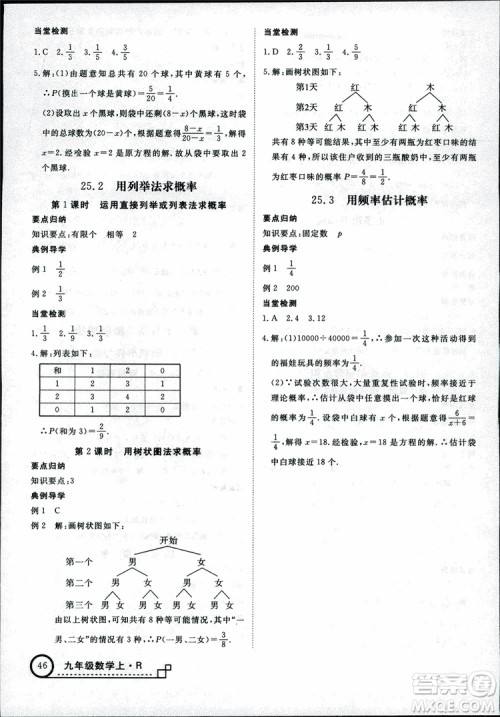 2018年优翼丛书9787563491711学练优数学九年级上RJ人教版安徽专用参考答案