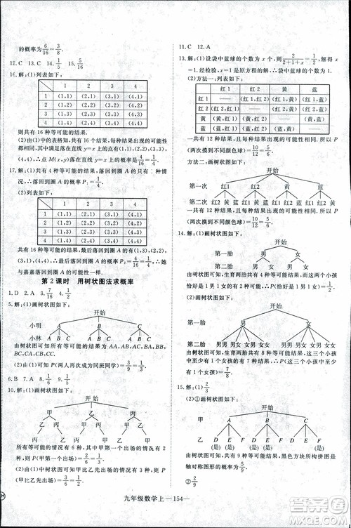 2018年优翼丛书9787563491711学练优数学九年级上RJ人教版安徽专用参考答案