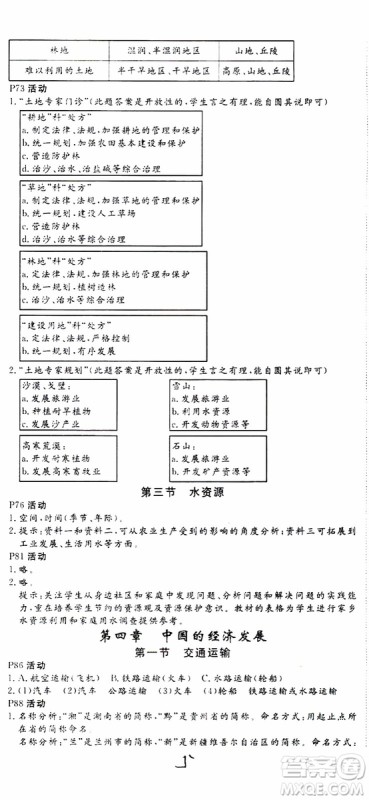 优翼丛书2018年学练优地理八年级上册RJ人教版参考答案