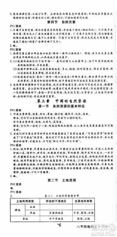 优翼丛书2018年学练优地理八年级上册RJ人教版参考答案