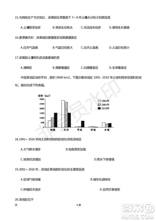 2019届福建省厦门外国语学校高三11月月考地理试题及答案