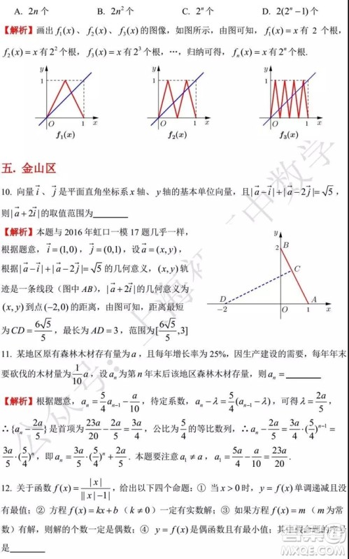2015-2018年上海高三一模数学填选难题解析汇总