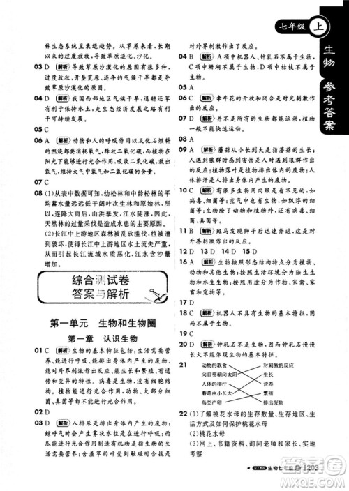 2019新版课堂直播七年级上册生物一本会说话的书人教版参考答案 2019新版课堂直播七年级上册生物一本会说话的书人教版参考答案