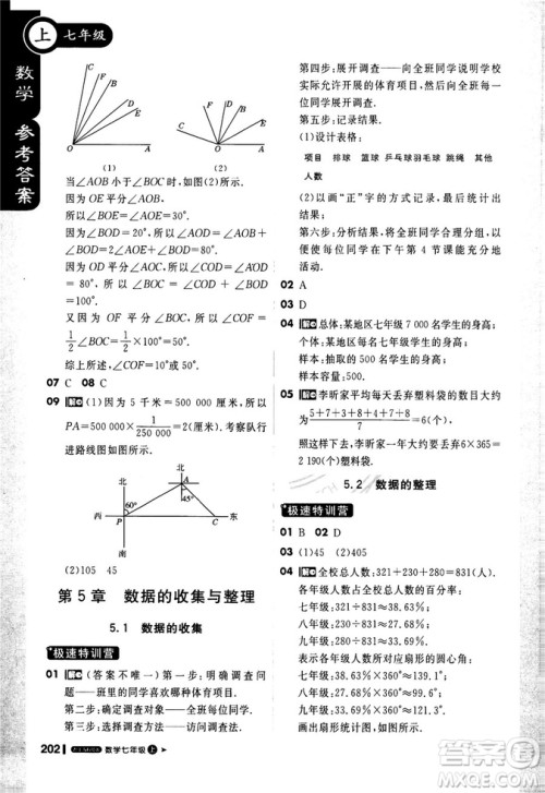 2019轻巧夺冠1+1课堂直播七年级数学上册配上海科技版参考答案