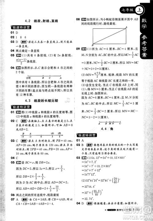 2019轻巧夺冠1+1课堂直播七年级数学上册配上海科技版参考答案