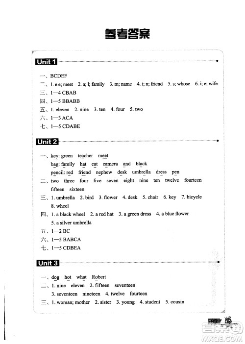 2018年青少版新概念英语1A单元同步快乐练参考答案