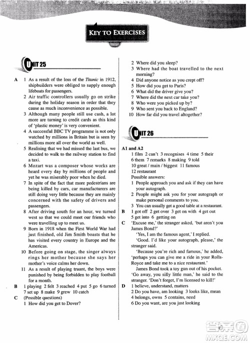 2018年朗文外研社新概念英语青少版练习册5B参考答案 2018年朗文外研社新概念英语青少版练习册5B参考答案