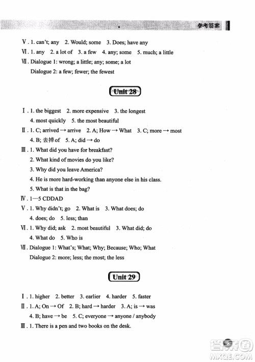 2018年新概念英语青少版同步语法快乐练2B参考答案 2018年新概念英语青少版同步语法快乐练2B参考答案