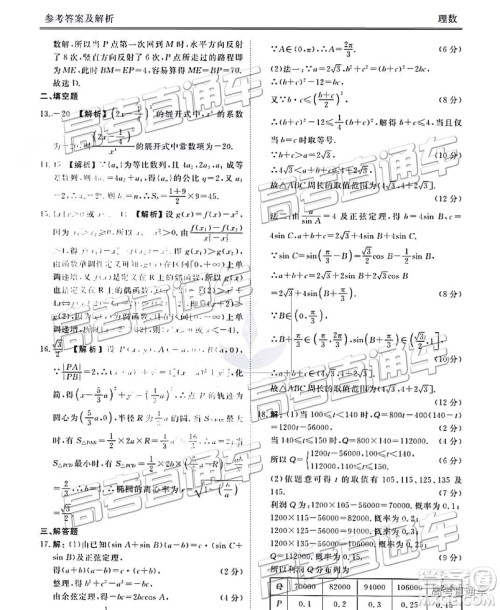 2019云贵川渝四省联考衡水大联考高三二联理数参考答案