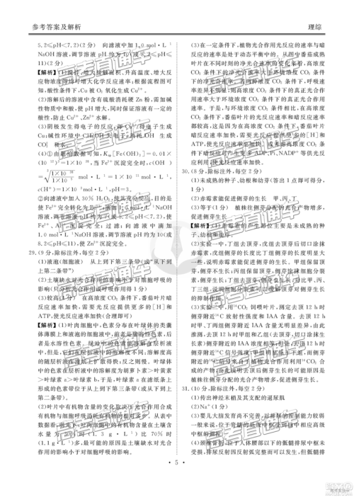 2019云贵川渝四省联考衡水大联考高三理综理综参考答案