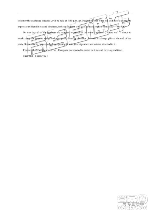 2019宁夏银川一中高三第四次月考英语试题及参考答案