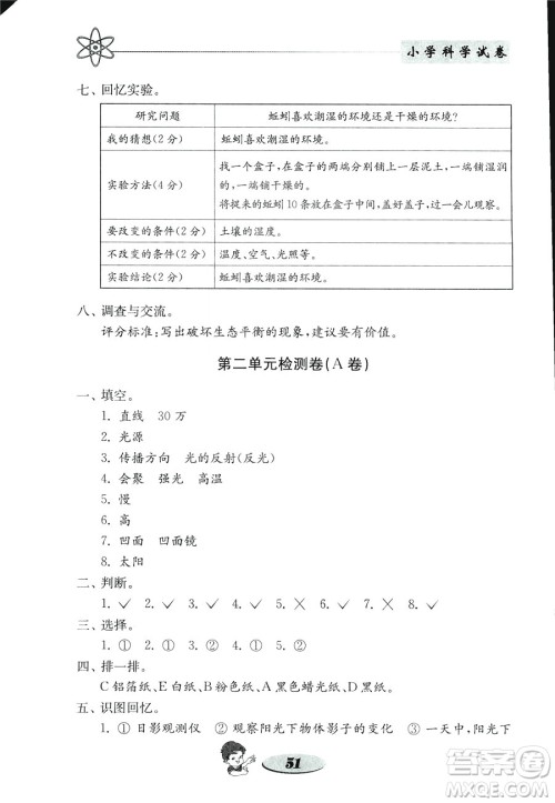 2018年金钥匙小学科学试卷教科版五年级上册参考答案 2018年金钥匙小学科学试卷教科版五年级上册参考答案