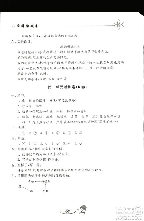 2018年金钥匙小学科学试卷教科版五年级上册参考答案 2018年金钥匙小学科学试卷教科版五年级上册参考答案