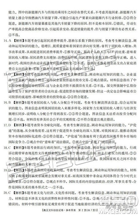 2018年12月四川金太阳百校联考百千联考99C文综参考答案 2018年12月四川金太阳百校联考百千联考99C文综参考答案