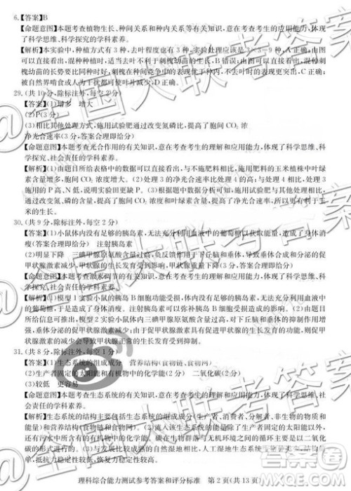 华大新高考联盟2019届高三11月教学质量测评理综参考答案 华大新高考联盟2019届高三11月教学质量测评理综参考答案