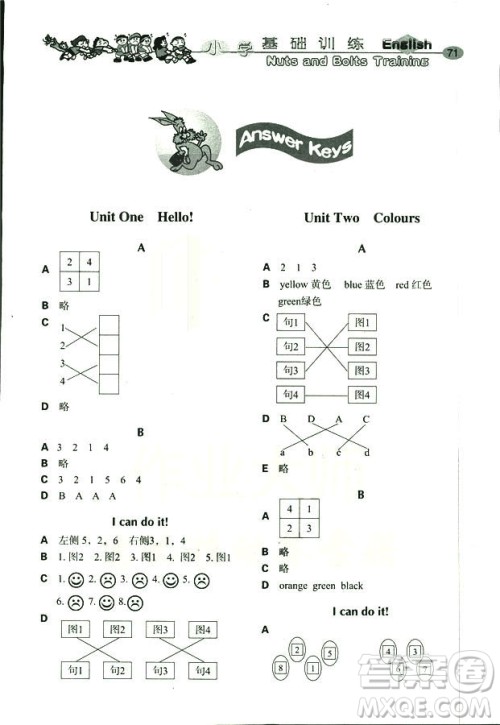 人教版PEP英语三年级上册2018秋基础训练三年级起点参考答案 人教版PEP英语三年级上册2018秋基础训练三年级起点参考答案