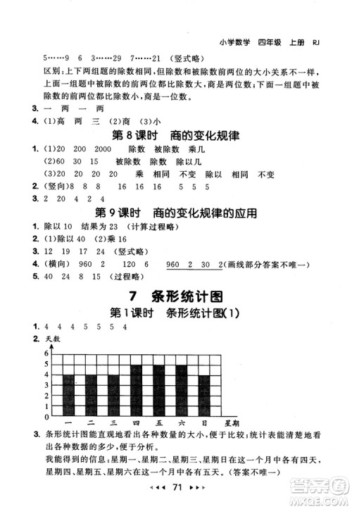 9787519104696人教版2018年53随堂测数学四年级上册RJ参考答案