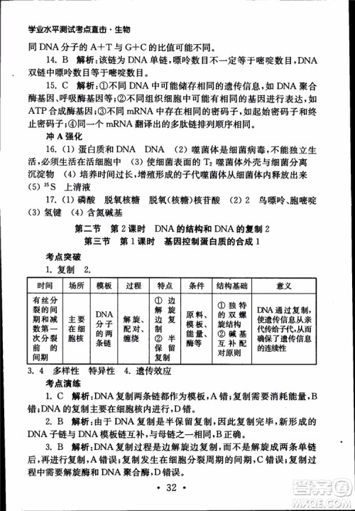 2019江苏普通高中必修科目学业水平测试考点直击生物SJ参考答案