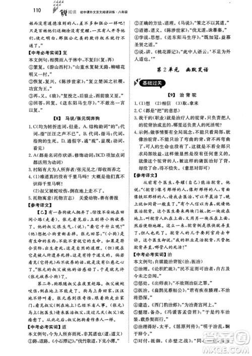 2018年锐阅读初中课外文言文阅读训练120篇八年级参考答案 2018年锐阅读初中课外文言文阅读训练120篇八年级参考答案
