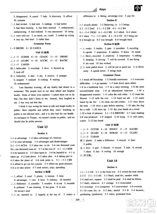 2018年考点同步解读九年级英语全一册RJ人教版答案