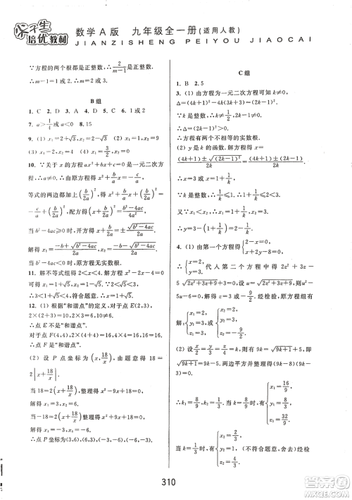 9787567524187尖子生培优教材九年级数学全一册RJ人教A版2018年参考答案