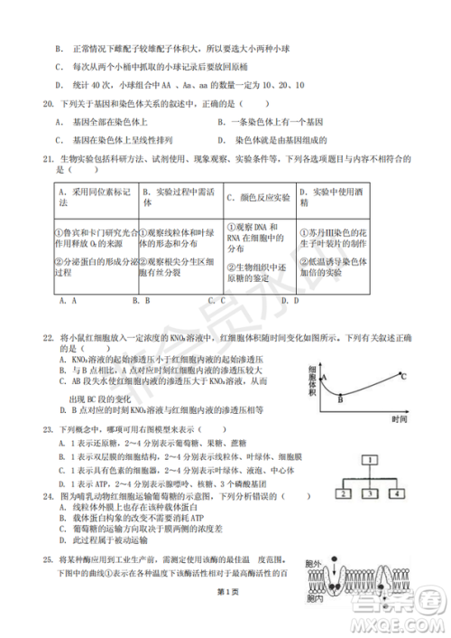 2019届福建省永安一中德化一中漳平一中高三上学期12月三校联考生物试卷及答案 2019届福建省永安一中德化一中漳平一中高三上学期12月三校联考生物试卷及答案