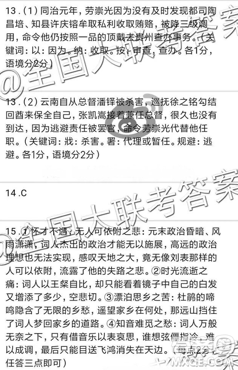 贵阳一中2019届高三第四次月考语文参考答案 贵阳一中2019届高三第四次月考语文参考答案
