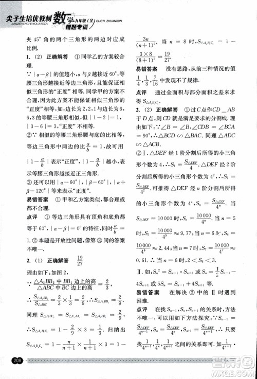 2018年尖子生培优教材错题专训九年级全一册数学参考答案
