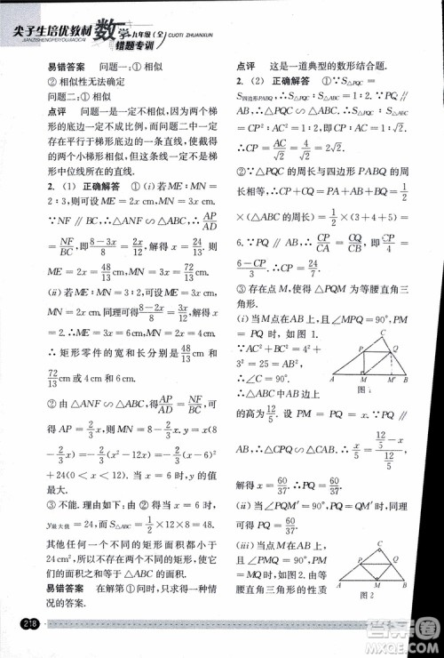 2018年尖子生培优教材错题专训九年级全一册数学参考答案