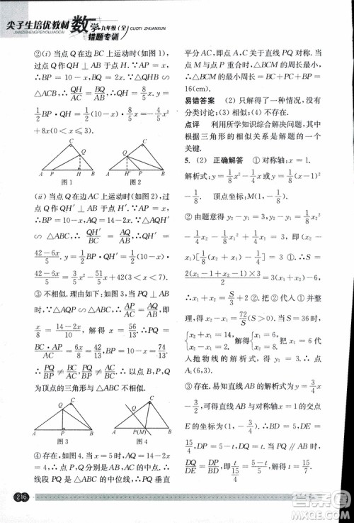2018年尖子生培优教材错题专训九年级全一册数学参考答案