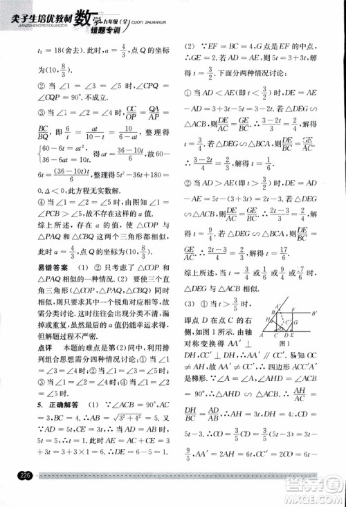 2018年尖子生培优教材错题专训九年级全一册数学参考答案