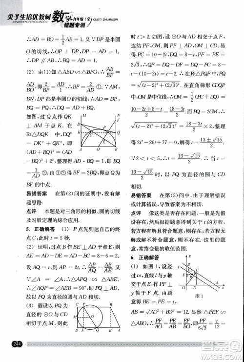 2018年尖子生培优教材错题专训九年级全一册数学参考答案