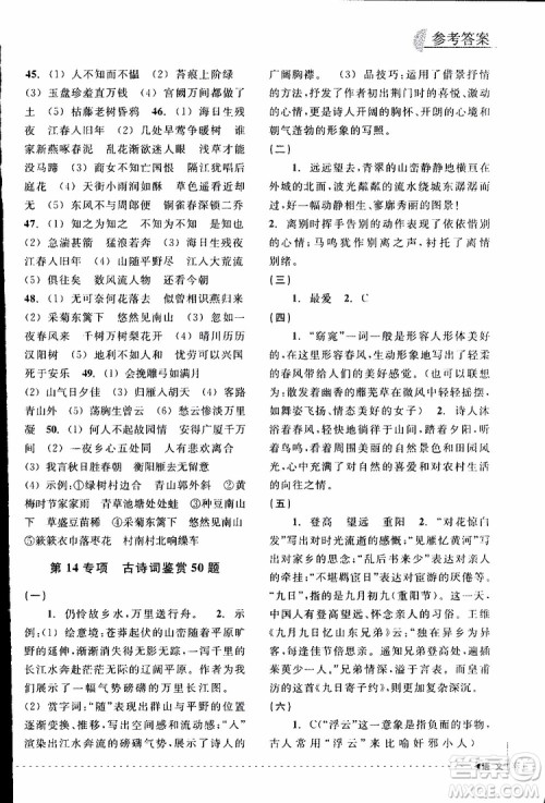 学习加油站丛书2018年尖子生培优教材专项集训语文初中综合版参考答案