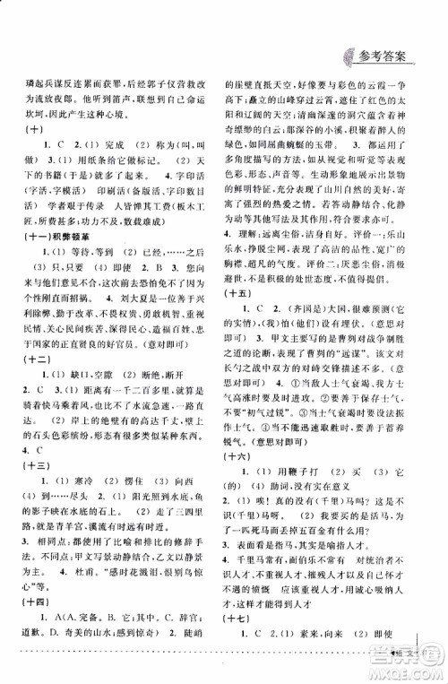 学习加油站丛书2018年尖子生培优教材专项集训语文初中综合版参考答案