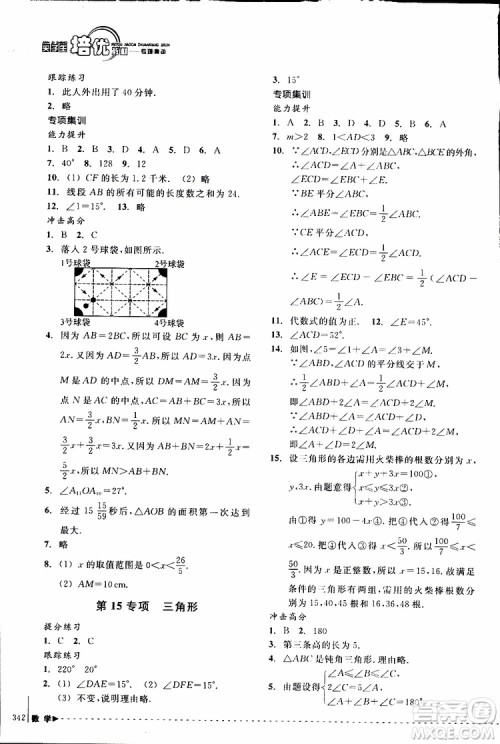 2018年尖子生培优教材专项集训数学初中综合版参考答案