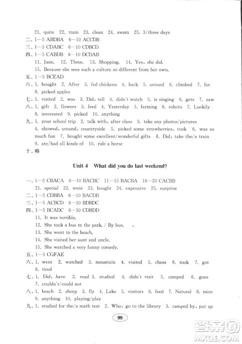 五四制2018秋英语鲁教版七年级上册金钥匙试卷参考答案