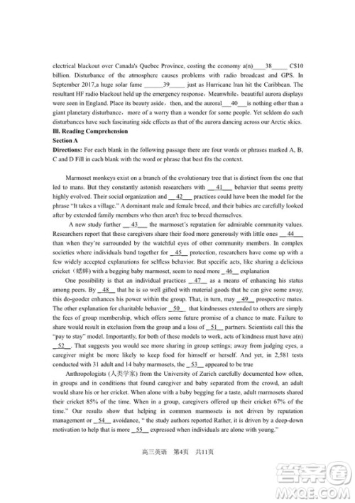 2019届上海长宁区高三英语一模试卷答案 2019届上海长宁区高三英语一模试卷答案