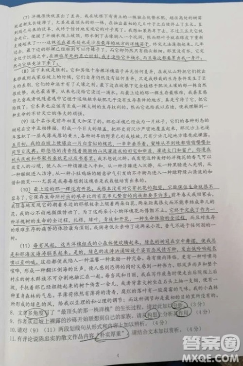 2019届上海杨浦高三一模语文试卷及答案