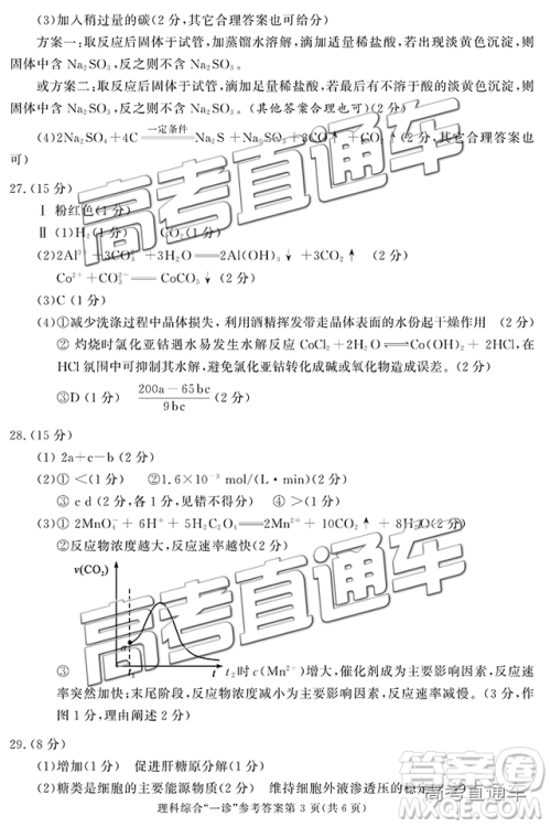 2019成都一诊理综试题及参考答案