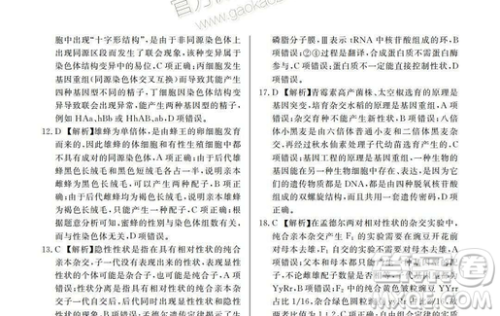 百校联盟2019届TOP20十二月联考全国Ⅰ卷生物试卷及参考答案 百校联盟2019届TOP20十二月联考全国Ⅰ卷生物试卷及参考答案