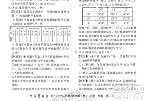 百校联盟2019届TOP20十二月联考全国Ⅰ卷生物试卷及参考答案 百校联盟2019届TOP20十二月联考全国Ⅰ卷生物试卷及参考答案