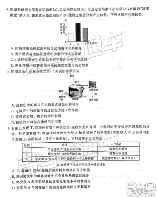 博雅闻道衡水金卷2019届高三第三次联合质量测评理综答案