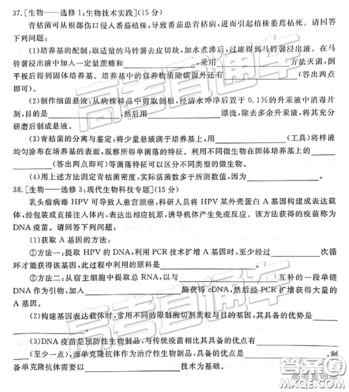 博雅闻道衡水金卷2019届高三第三次联合质量测评理综答案