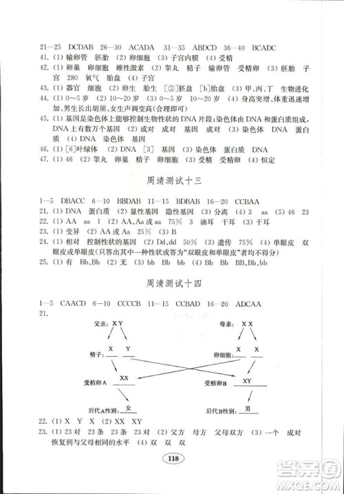 济南版金钥匙试卷2018秋生物学八年级上册参考答案