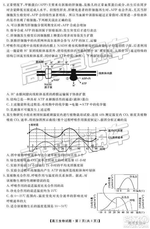2019湖南省三湘名校教育联盟高三第二次大联考理综试题及参考答案 2019湖南省三湘名校教育联盟高三第二次大联考理综试题及参考答案